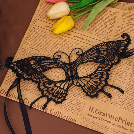 Enchanting Elegance: Lase Babe Black Feather Butterfly Half Face Mask