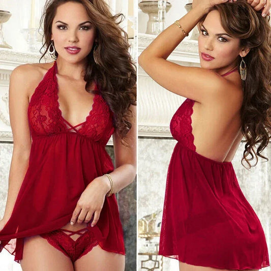 Seductive Lace Plunge Babydoll Lingerie Set