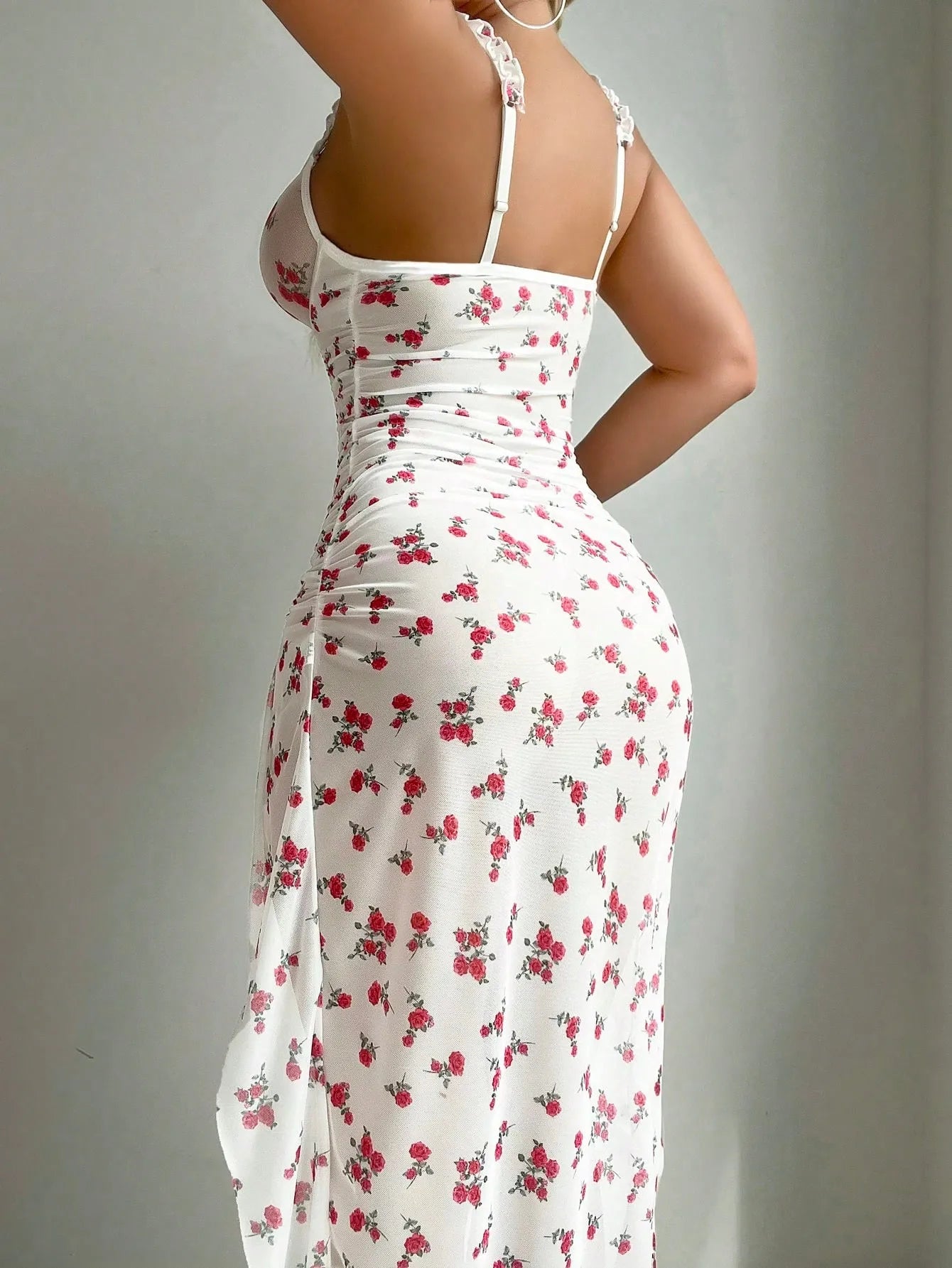 Petals Floral Long Dress Pure Desire High Split Night Dress