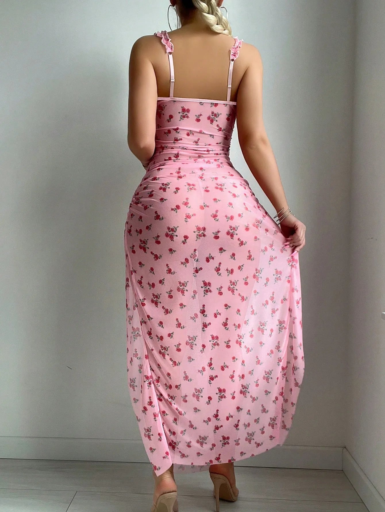 Petals Floral Long Dress Pure Desire High Split Night Dress