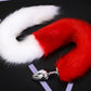 Extra Long Faux Fur Tail with Metal Anal Plug - Playful Cosplay & Adult Novelty Accessory(White and red-small)