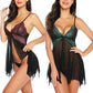 V-Neck Lace & Mesh Front Closure Babydoll