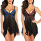 V-Neck Lace & Mesh Front Closure Babydoll