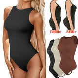 Sleeveless Scoop Neck Women's Thong Bodysuit with Tummy Control