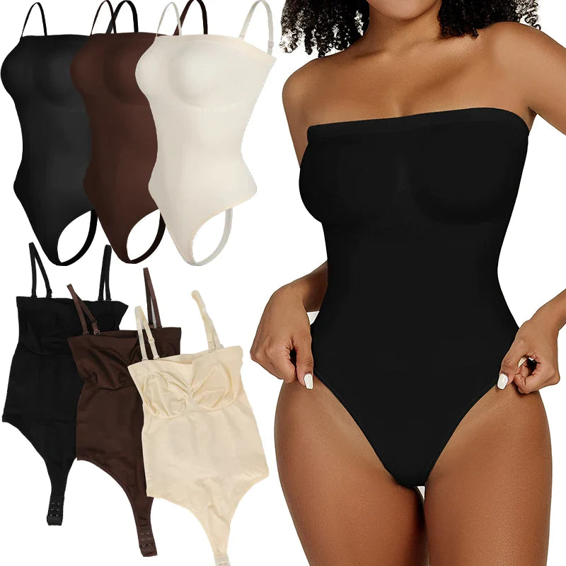 Sculpting Off-Shoulder Body Shaper with Crotch Opening