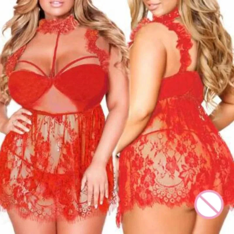 Luxe Plus Size Lace Suspender Dress Nightgown