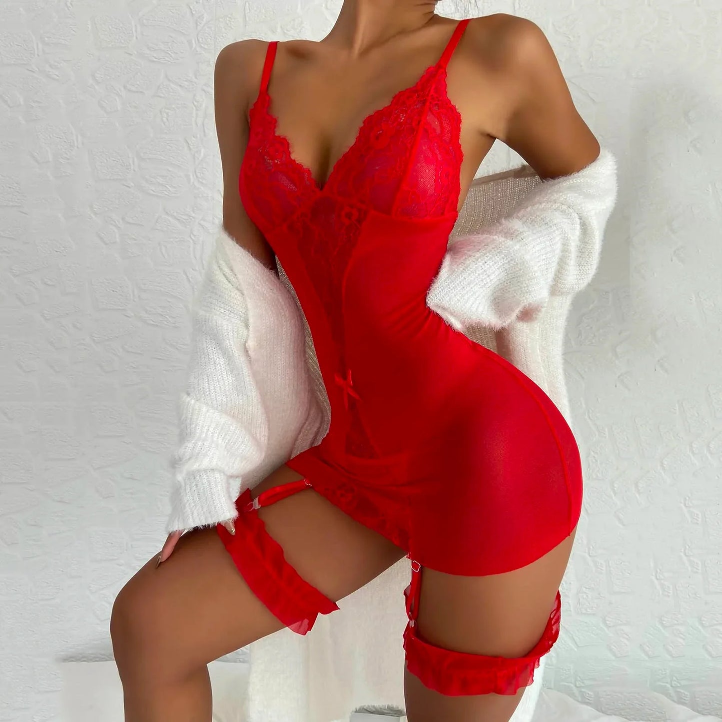 Seductive Lace Babydoll & Garter Belt Set