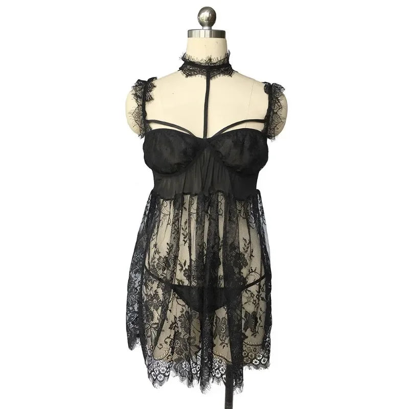 Luxe Plus Size Lace Suspender Dress Nightgown