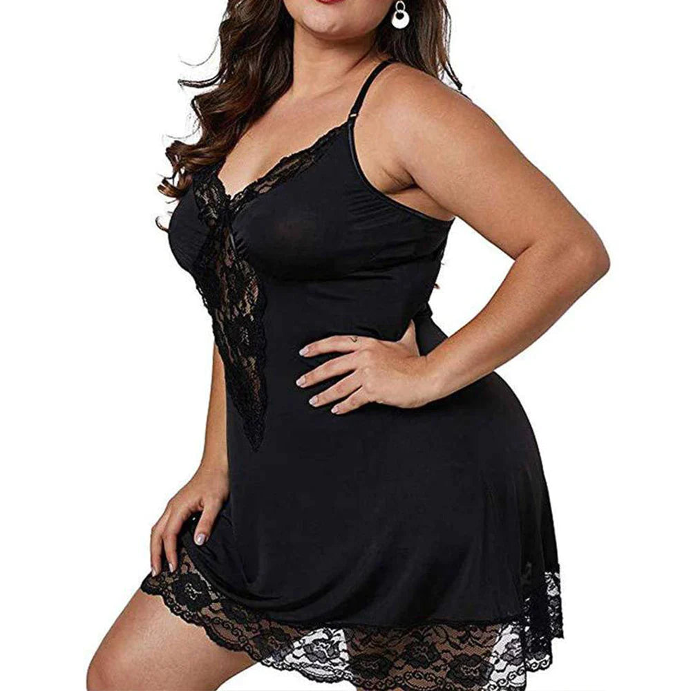 Seductive Plus Size Lace Camisole Pajamas Set with Mini Skirt