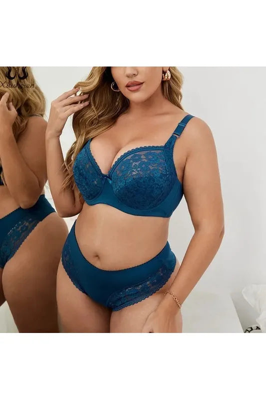 Elegant Plus Size Lace Bralette and String Set