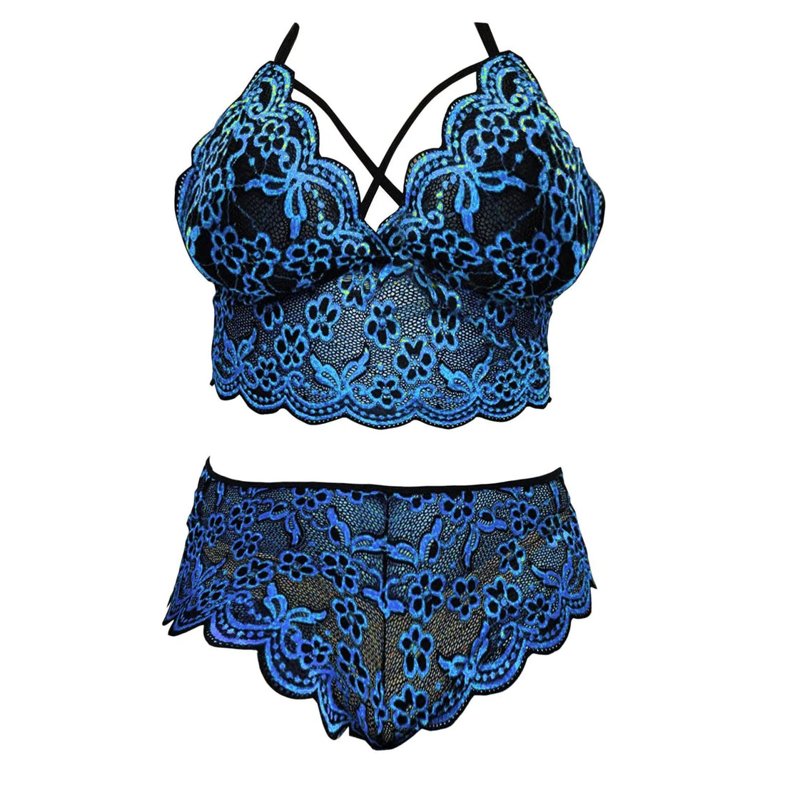 Lace Embroidered Plus Size Lingerie Set with Briefs