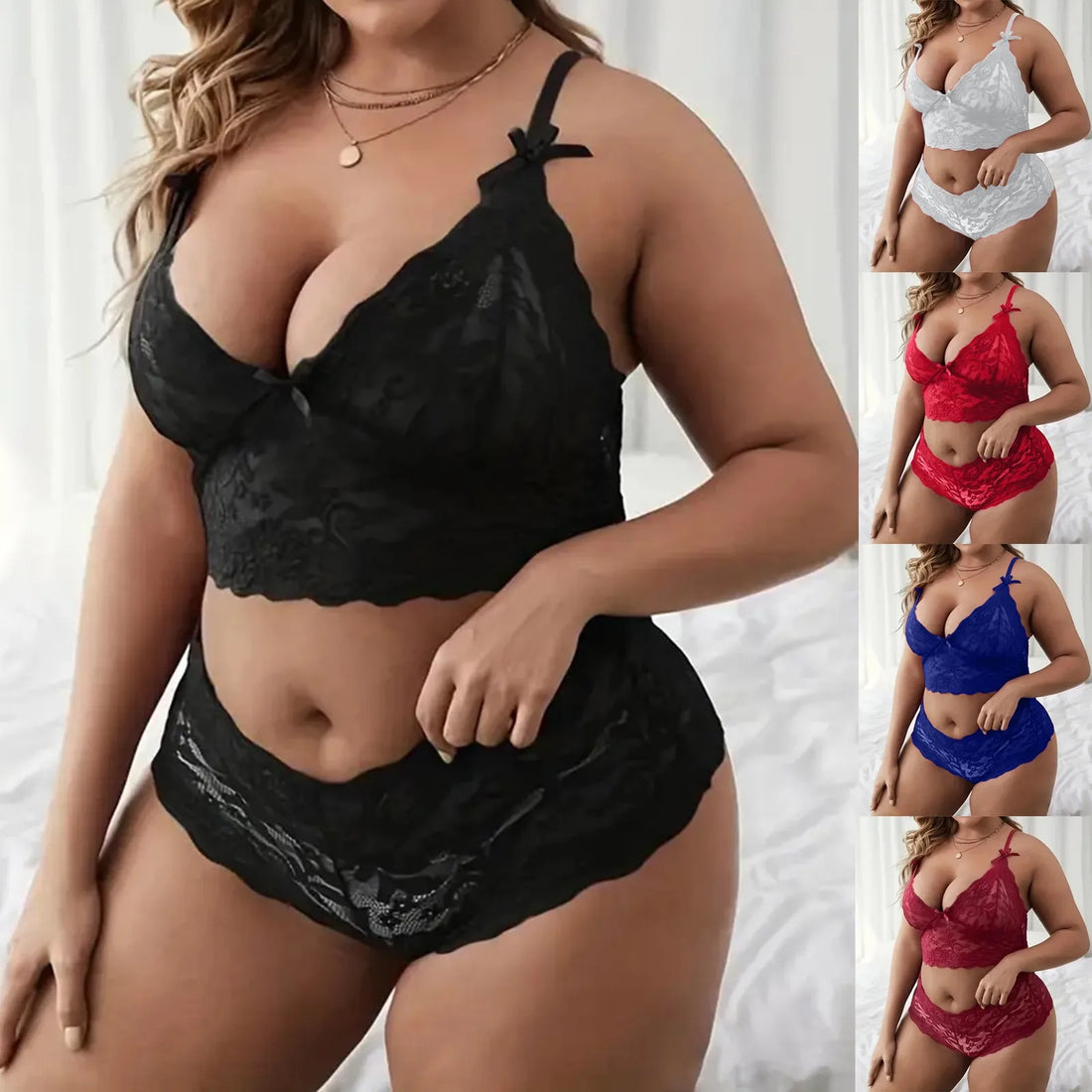 Sexy Plus Size Lace Lingerie Set with Transparent Bra and Panties